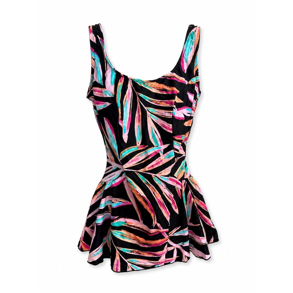 Maxine of Hollywood Swimdress One Piece Tropical Print Size 8